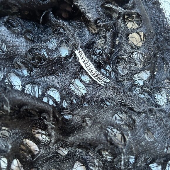 Tara Vao Women's Fuzzy Sweater Medium Open Knit Sheer Faux Fur Black Cozy - Picture 4 of 8